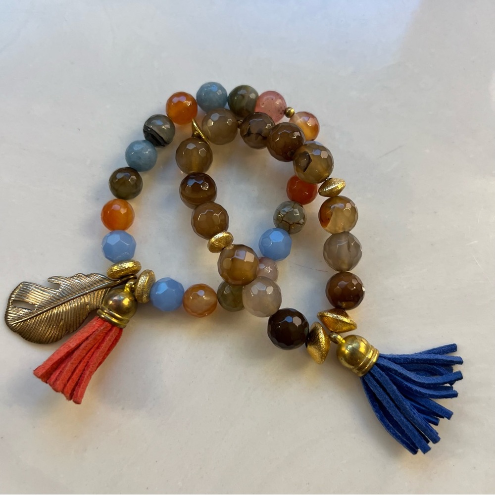 Colorful beaded stone stretch bracelet set‎